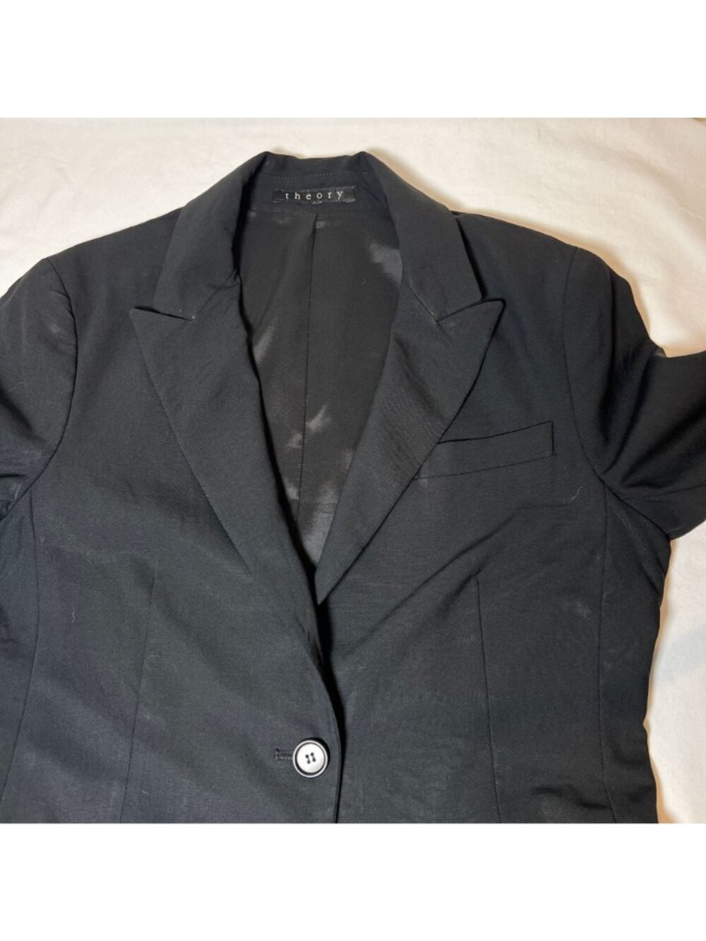 Theory Wool Stretch Blazer Single Button Black Fitted Structured Jacket Size 6 - Picture 9 of 12
